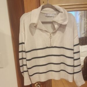 Cream and Black Striped Sweater